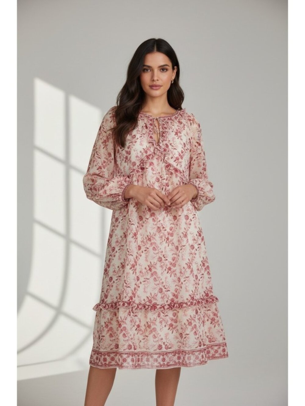 Max Studio Casual Dress Size Small Pink Paisley Boho Ruffle Cottagecore Feminine